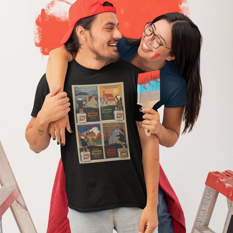 Commercial Shirt Printing - Vintage-Poster-T-Shirt, alte kommerzielle Werbefläche mit Farben,